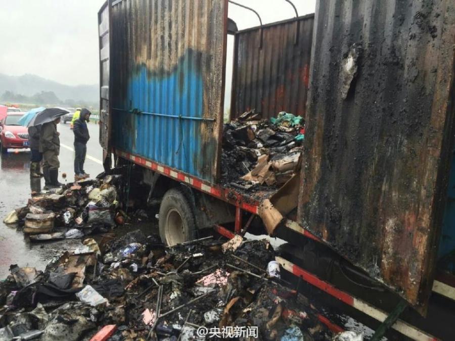 Singles' Day packages burnt to ash after truck catches fire