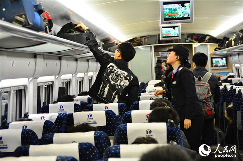 Bullet train crew for the Spring Festival travel rush