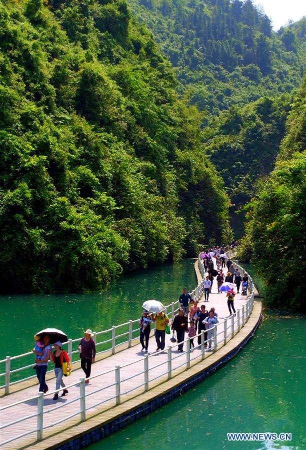 500-meter-long plank road built over river in C China