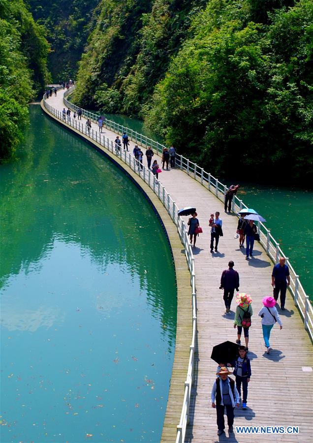 500-meter-long plank road built over river in C China