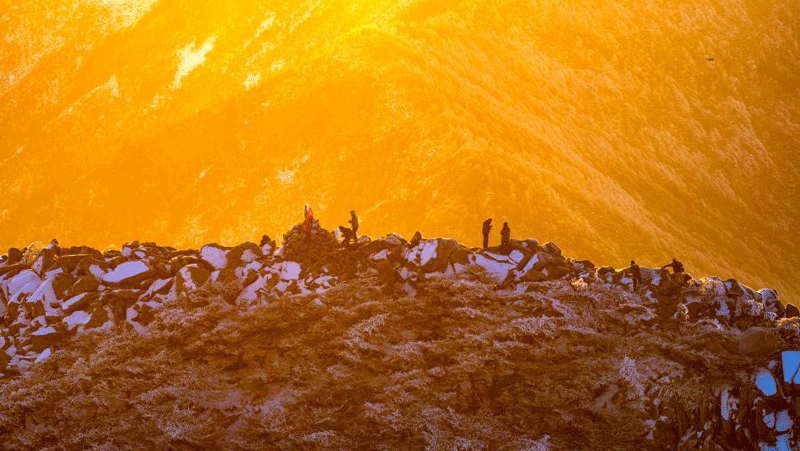 Snowy sunrise in Zhuque National Forest Park in Shaanxi