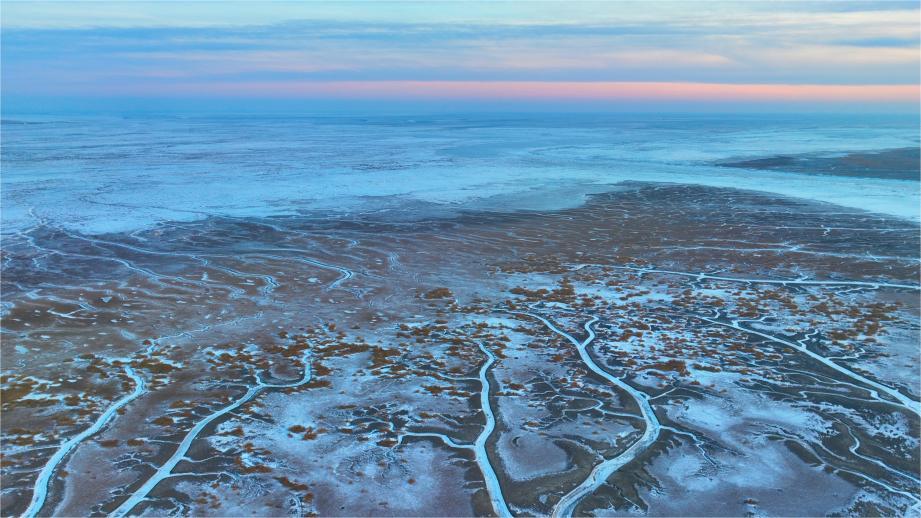 Winter view of Liaohe River estuary in Panjin, NE China