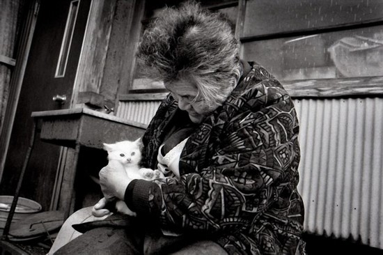 By Japanese photographer Miyoko Ihara. Photos are from her album "Misao the Big Mama and Fukumaru the Cat."