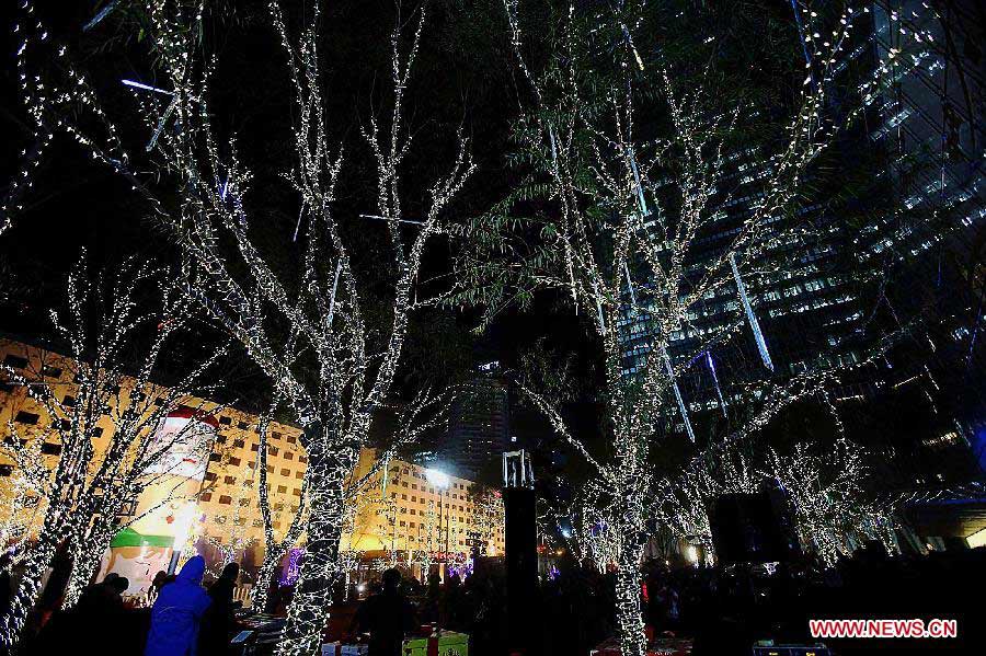 People attend the ceremony of a theme activity celebrating Christmas at China World Shopping Mall in Beijing, capital of China, Nov. 30, 2012.(Xinhua/Li Mingfang)