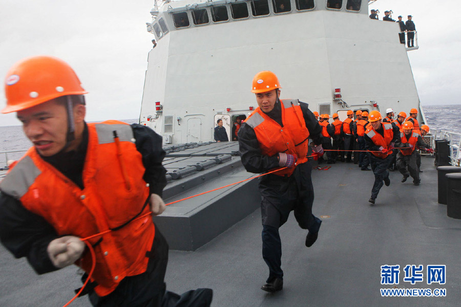 A taskforce of the Navy of the Chinese People's Liberation Army (PLA) completed underway comprehensive supply training in a sea area of the West Pacific Ocean on December 6, 2012. (Xinhua/Ju Zhenhua)