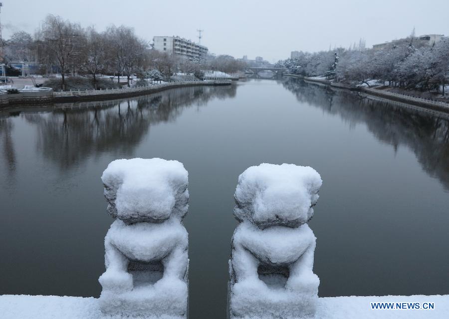 Photo taken on Feb. 19, 2013 shows the snow scene in Fuyang, east China's Anhui Province. Many cities in eastern and central China were hit by a snowfall on Feb. 19. (Xinhua/Lu Qijian)