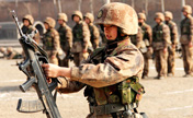 Female soldiers training in cold winter