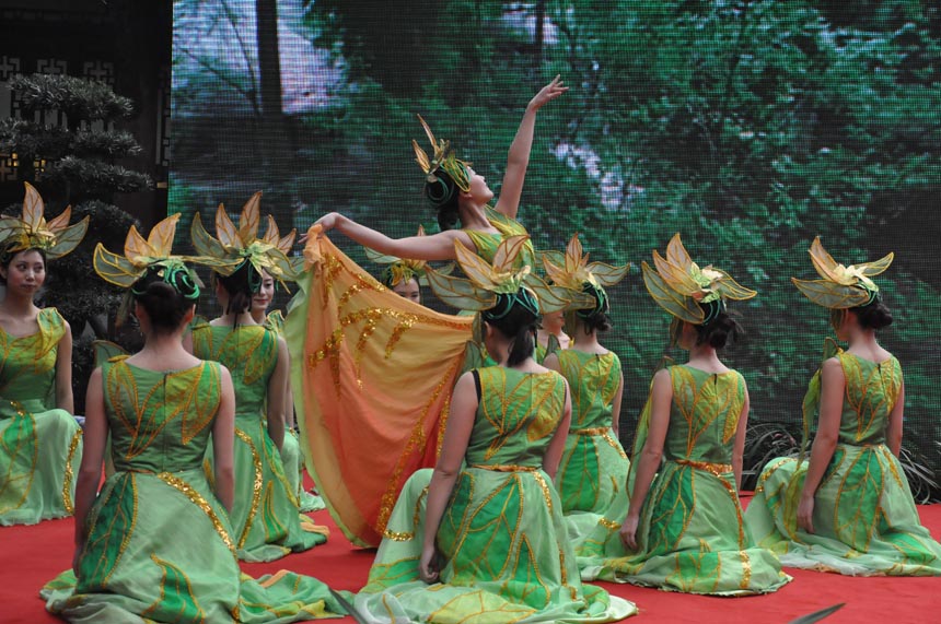 A cultural festival in commemoration of poet-sage Dufu is held in the Thatched Cottage of Du Fu in Chengdu, Feb. 7, 2013. Located at the side of the Flower Bathing Brook on the western outskirts of Chengdu, the Cottage has been rebuilt and converted into a museum to commemorate the realist poet Dufu of the Tang Dynasty. (China.org.cn)