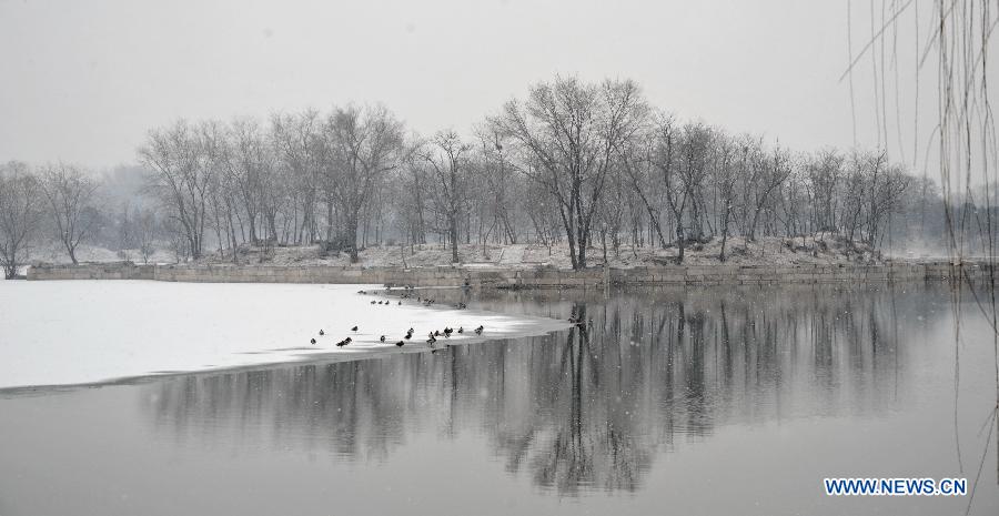 Photo taken on Feb. 25, 2013 shows the snow scenery at the Summer Palace in Beijing, capital of China. The city of Beijing embraced a light snow fall on Monday. (Xinhua/Li Xin)