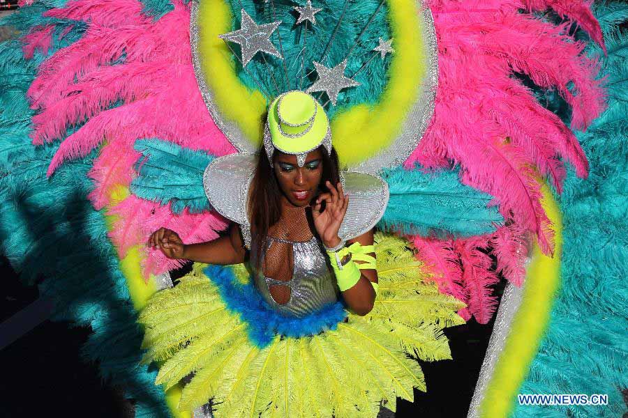 A performer takes part in the flowers parade during the 129th annual Nice Carnival parade, in Nice, southern France, March 2, 2013. (Xinhua/Gao Jing) 