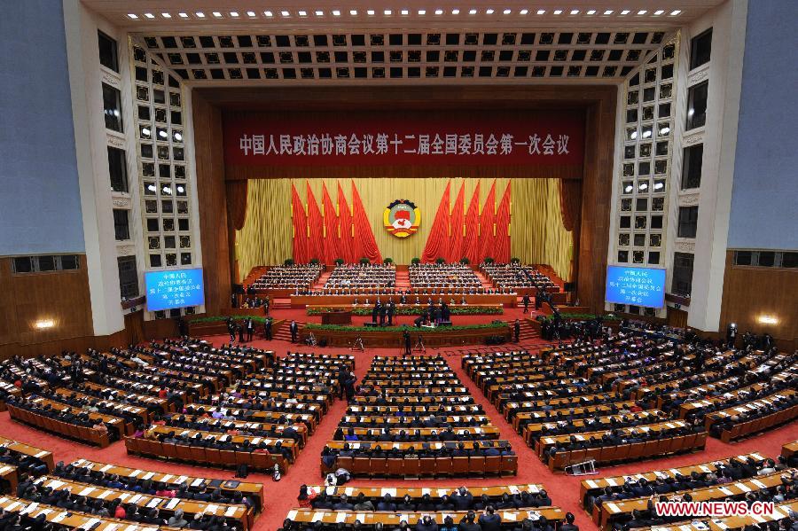 The first session of the 12th National Committee of the Chinese People's Political Consultative Conference (CPPCC) opens at the Great Hall of the People in Beijing, capital of China, March 3, 2013. (Xinhua/Rao Aimin)