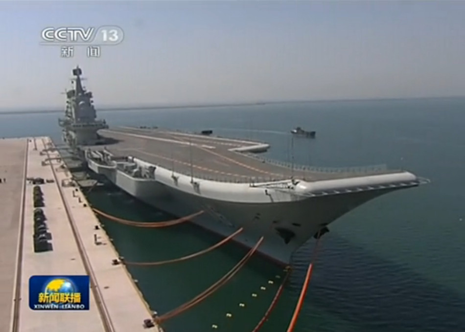 China's aircraft carrier "Liaoning" at Qingdao home base (Photo Source: CNTV.cn)