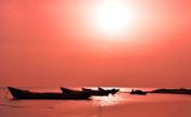 Scenery of Bosten Lake at twilight