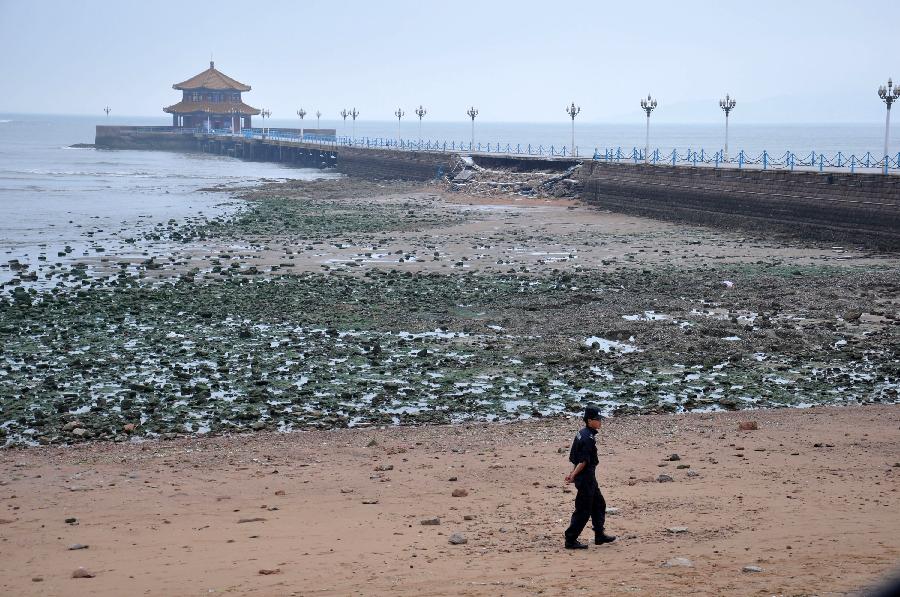 Photo taken on May 27, 2013 shows the collapsed part of Zhanqiao Bridge in Qingdao, east China's Shandong Province. Part of the bridge was hit and destroyed by thunderstorms and waves on early Monday's morning. Built in 1892, the Zhanqiao Bridge is a landmark for Qingdao. (Xinhua/Huang Jiexian)