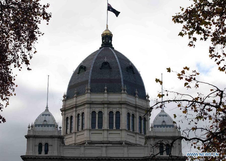 Photo taken on June 7, 2013 shows the fountain in front of the Royal Exhibition Building in Melbourne, Australia. The Royal Exhibition Building and its surrounding Carlton Gardens were designed for the great international exhibitions of 1880 and 1888 in Melbourne. The Building is constructed of brick and timber, steel and slate. It combines elements from the Byzantine, Romanesque, Lombardic and Italian Renaissance styles. The Royal Exhibition Building and Carlton Gardens were listed by United Nations Educational, Scientific and Cultural Organization (UNESCO) as a world heritage in 2004. (Xinhua/Xu Yanyan) 