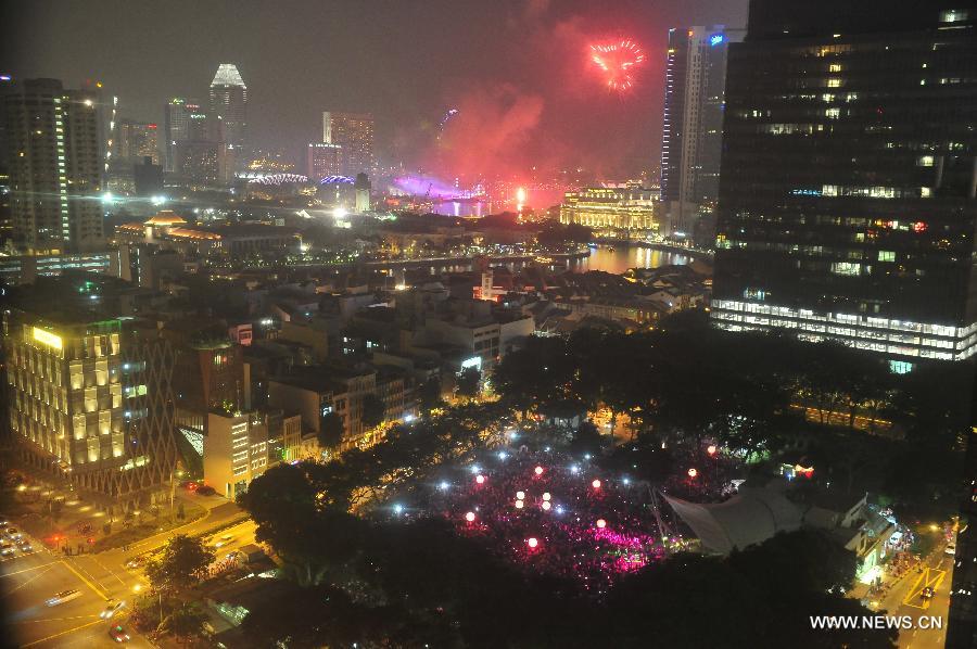 People with LED lights take part in forming a giant pink dot during a rally called the "Pink Dot" to promote an acceptance of the Lesbian, Gay, Bisexual and Transgender community in Hong Lim Park in Singapore, on June 29, 2013.(Xinhua/Then Chih Wey)