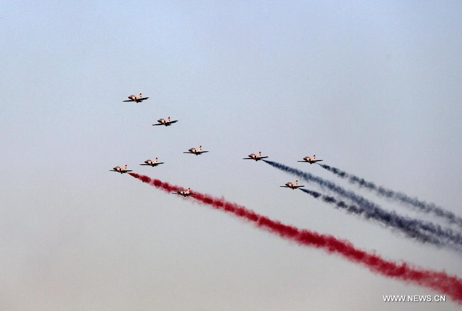 Smoke in the colors of the Egyptian national flag trails after military aircrafts over the sky of Cairo, Egypt, July 4, 2013, a day after President Mohammed Morsi was ousted. Egyptian judge Adli Mansour was sworn in Thursday as the interim president of the state after the ouster of Mohamed Morsi. Adli has taken an oath earlier in the day as head of the Supreme Constitutional Court (SCC). (Xinhua/Wissam Nassar) 