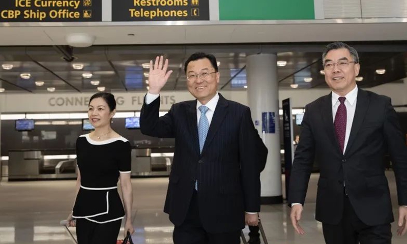 China's new ambassador to the US Xie Feng arrives in New York. Photo: CCTV News