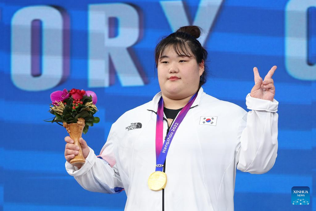 S. Korea's Park Hyejeong wins gold of Women's +87Kg of Weightlifting at 19th Asian Games